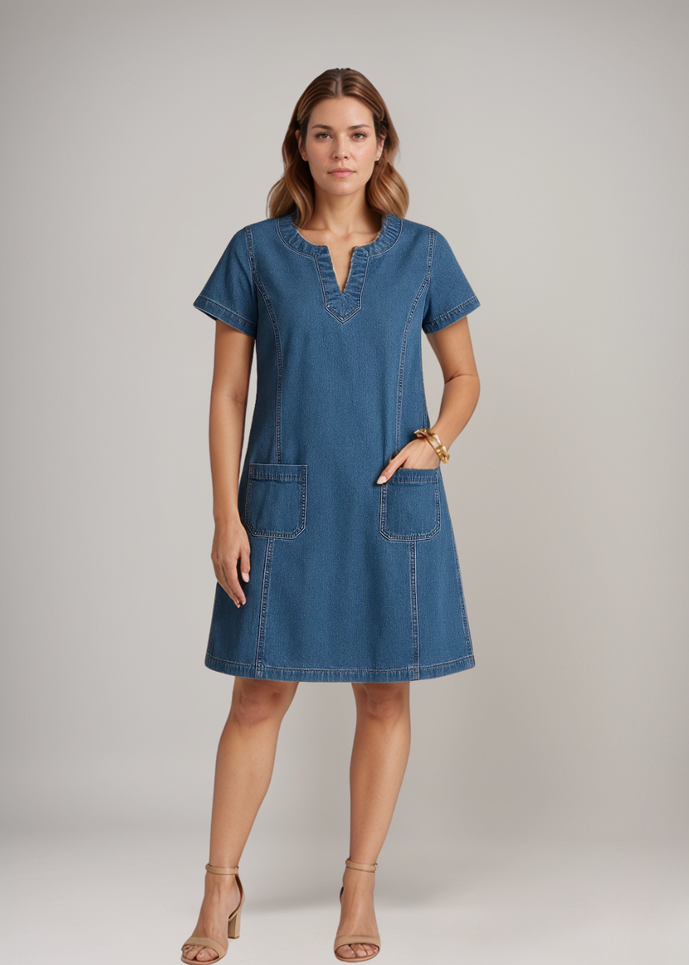 Raquel™ | Rochie tunică din denim cu buzunare