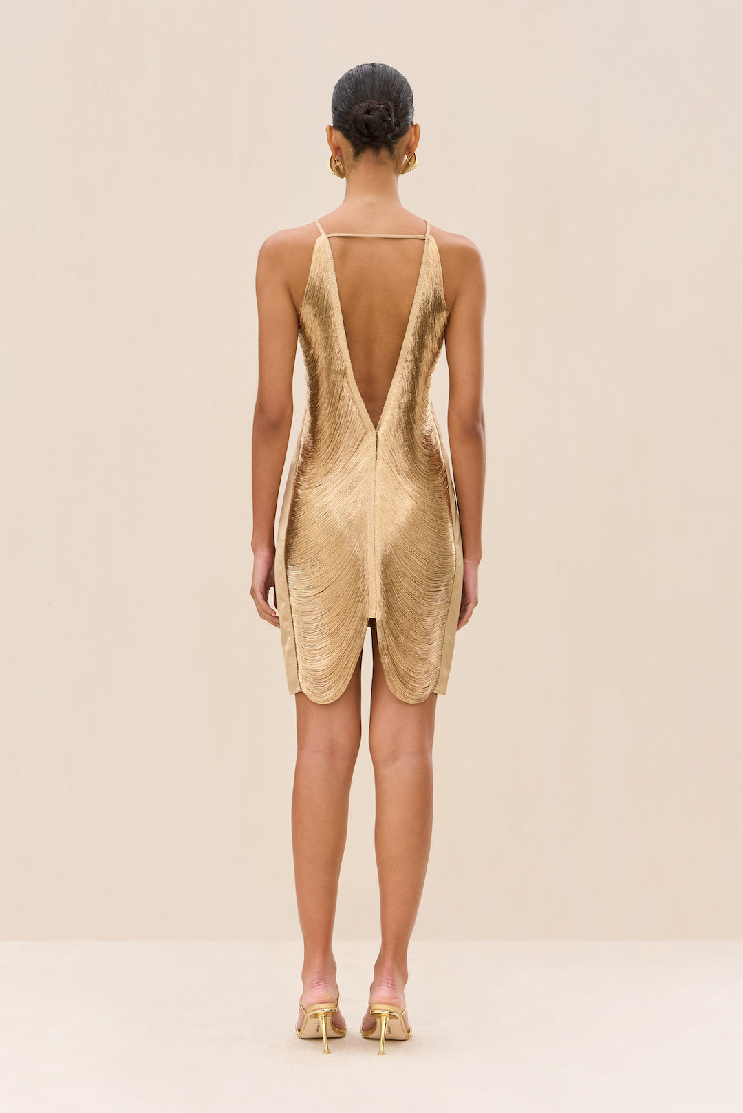 Sahara – Rochie Mini Metallic Sculpt pentru Damă Elegantă