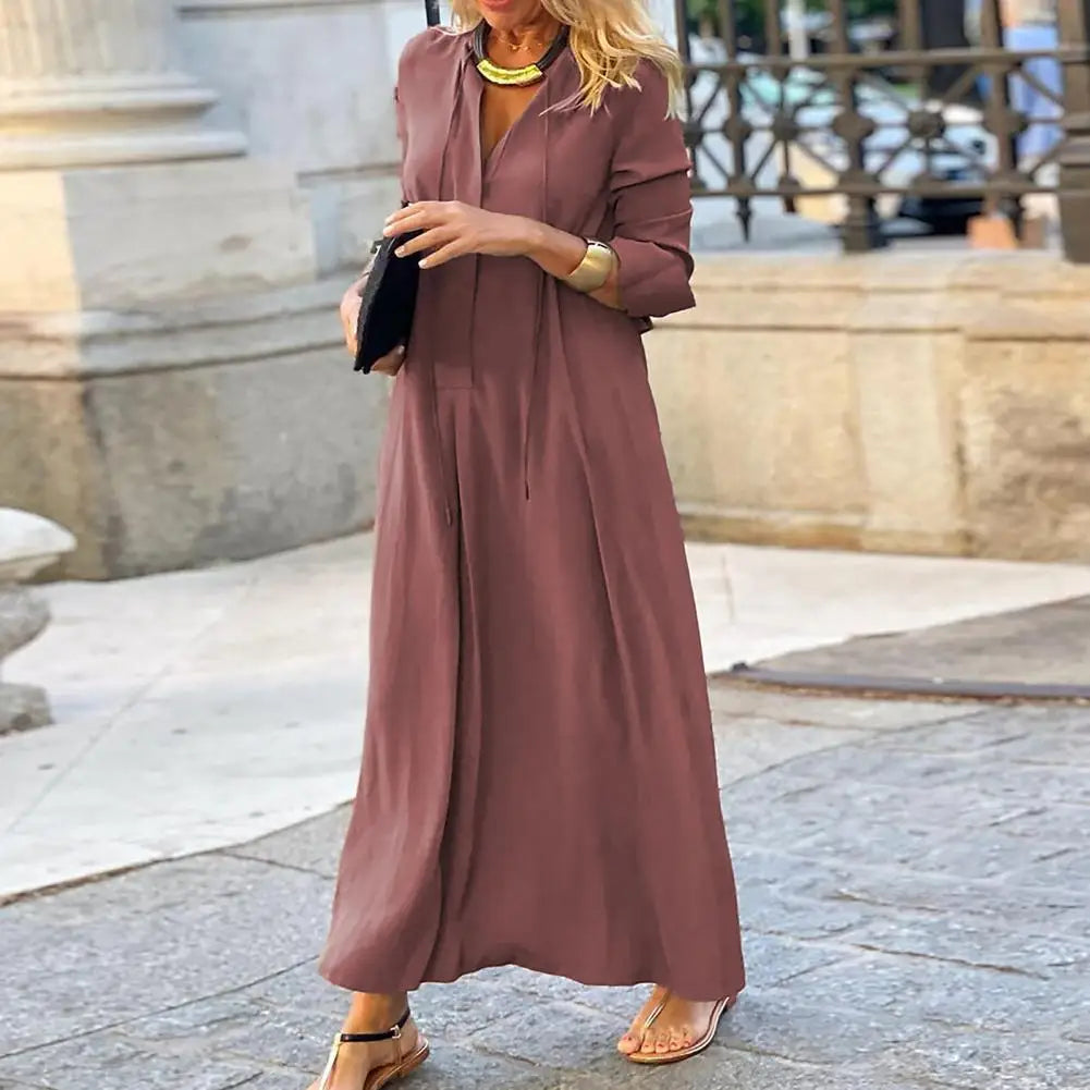 Jytte – Rochie de Damă Maxi Lejeră cu Decolteu în V Elegantă