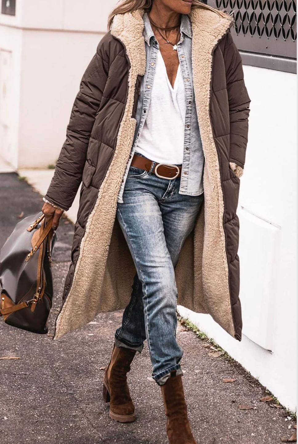 Arana – Parka de Damă Dublă cu Căptușeală Sherpa și Stil Matlasat