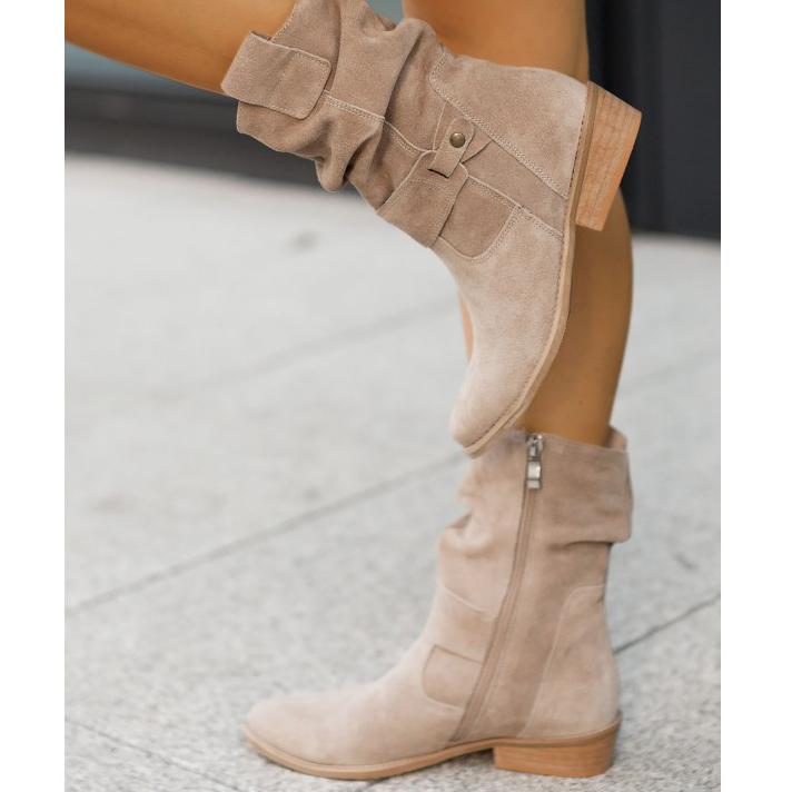 Alexis – Botine de Damă din Suede cu Toc Jos Elegant