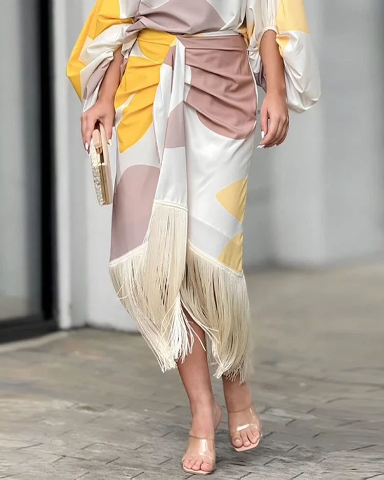 Talia – Rochie de Damă Satinată Elegantă cu Volane Asimetrice