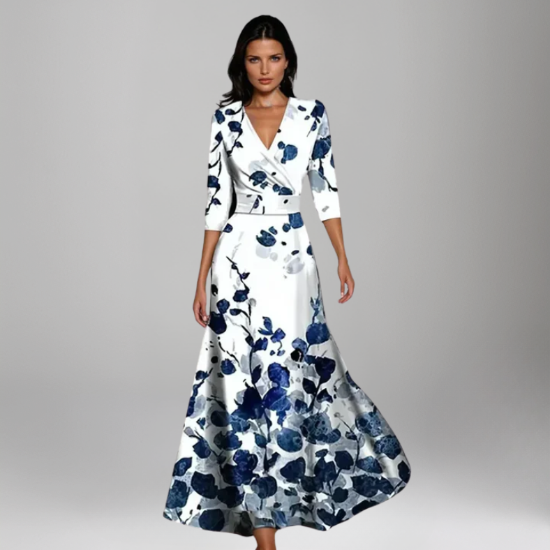 Ella – Rochie de Damă Maxi cu Legare și Imprimeu Floral