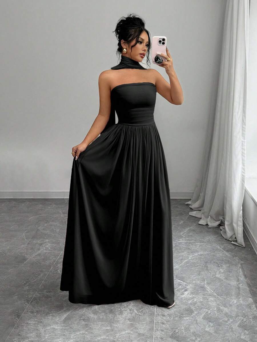 Alessia – Rochie de Damă Maxi Elegantă Sculptată Fără Bretele