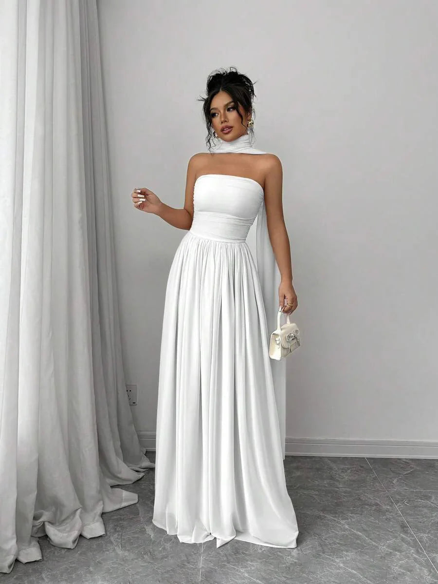 Alessia – Rochie de Damă Maxi Elegantă Sculptată Fără Bretele