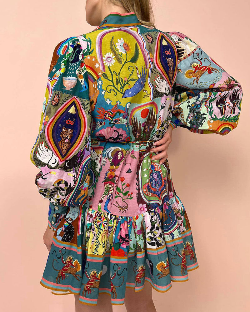 Madeleine – Rochie de Damă Elegantă cu Imprimeu Floral și Mâneci Lungi