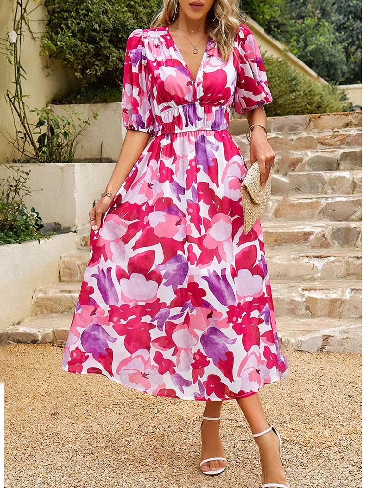 Karoline – Rochie de Vară de Damă Elegantă Maxi cu Decolteu în V