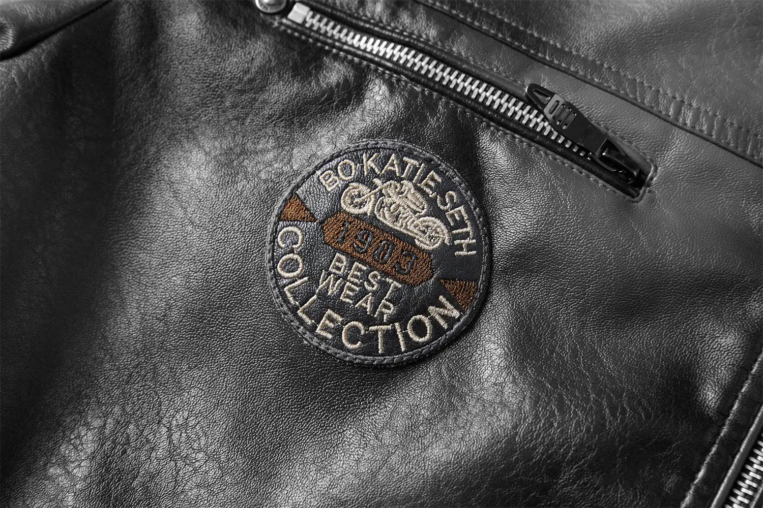 Tobias – Jachetă de Motocicletă Bărbați din Piele Roșu-Maro cu Patch-uri