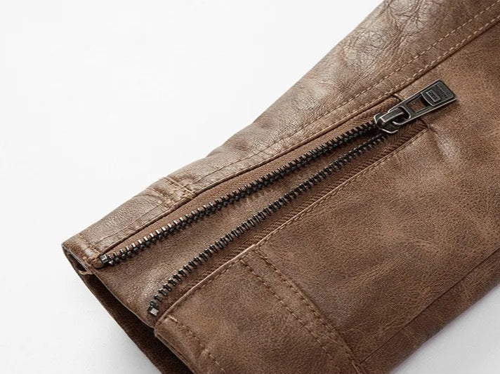 Frederik™ Raw – Jacke din piele maro cu structură vintage și umeri largi