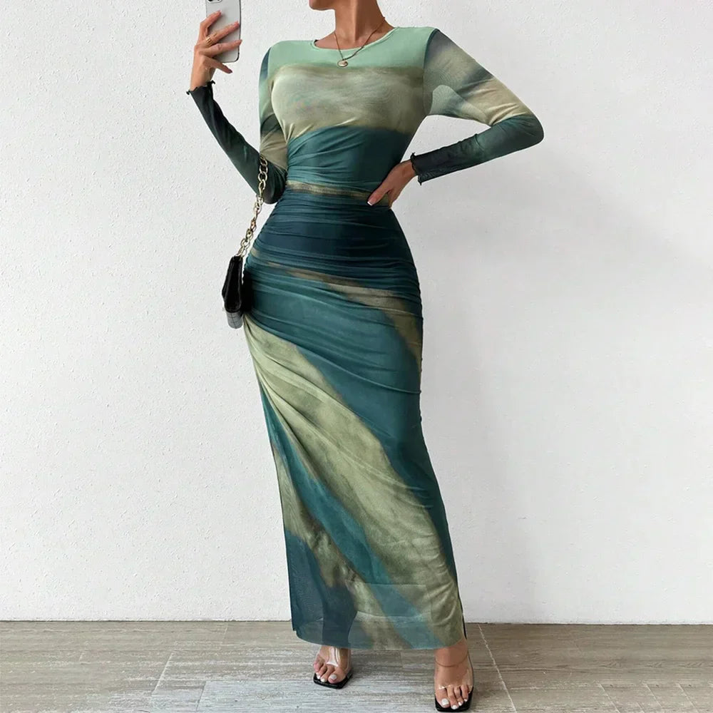 Yanisha – Rochie Damă Elegantă Maxi cu Mâneci Lungă și Croi Ajustat