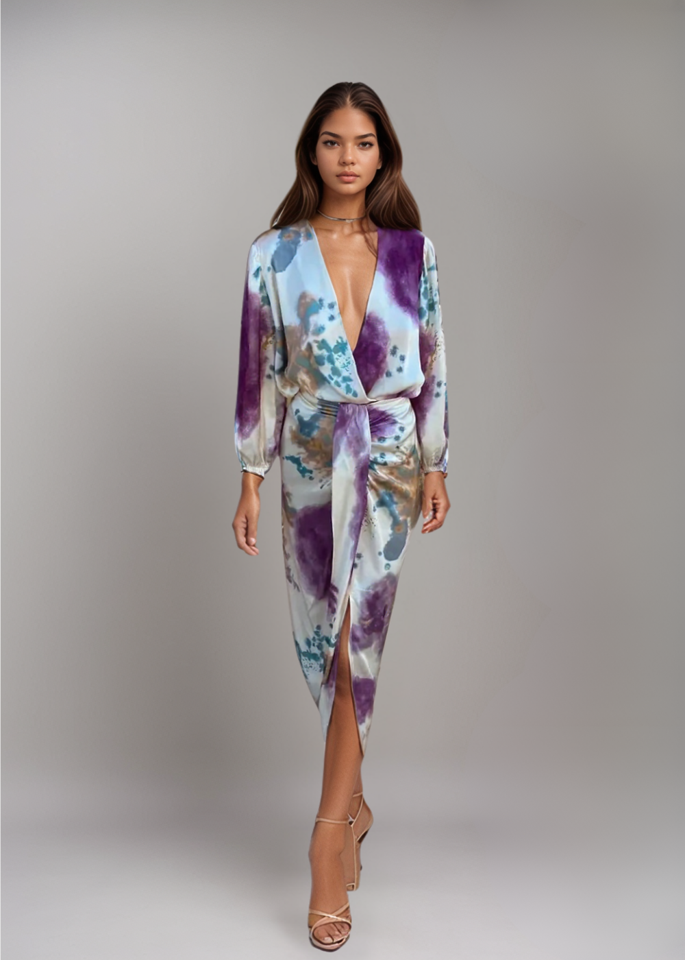 Hedwig – Rochie Midi de Damă Artistică cu Legare în Talie