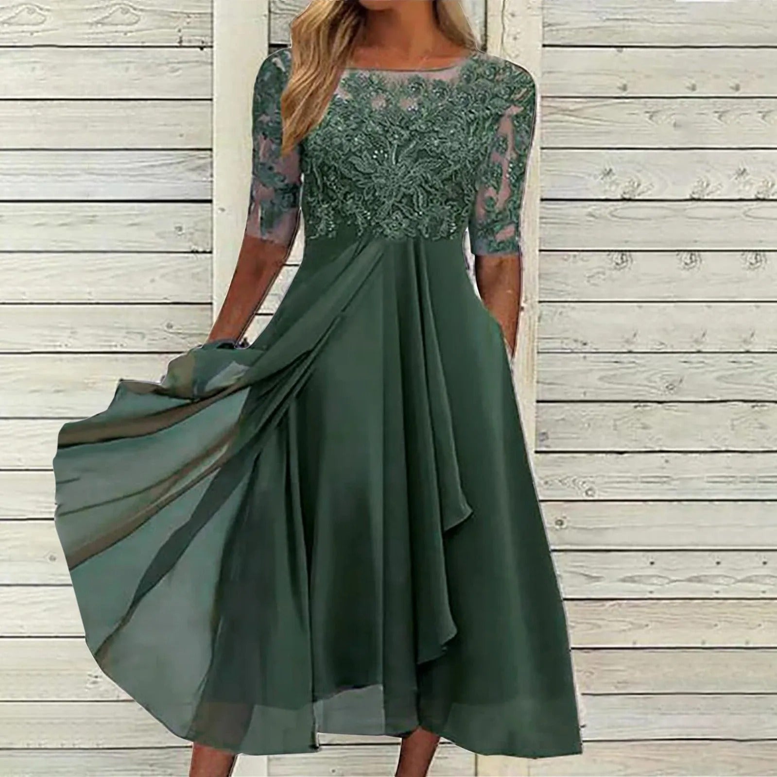 Leni – Rochie de Damă Elegantă din Chiffon cu Top Brodat