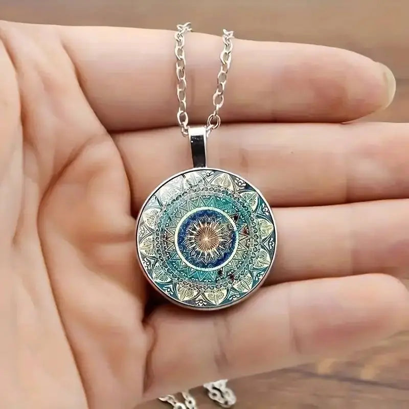 Colier Elegant Rotund Albastru Mandala