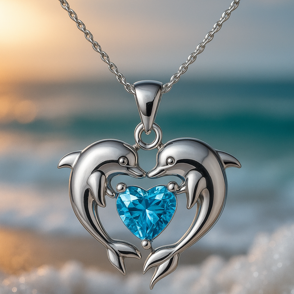 Colier cu Opal Argintiu Double Dolphin of Love