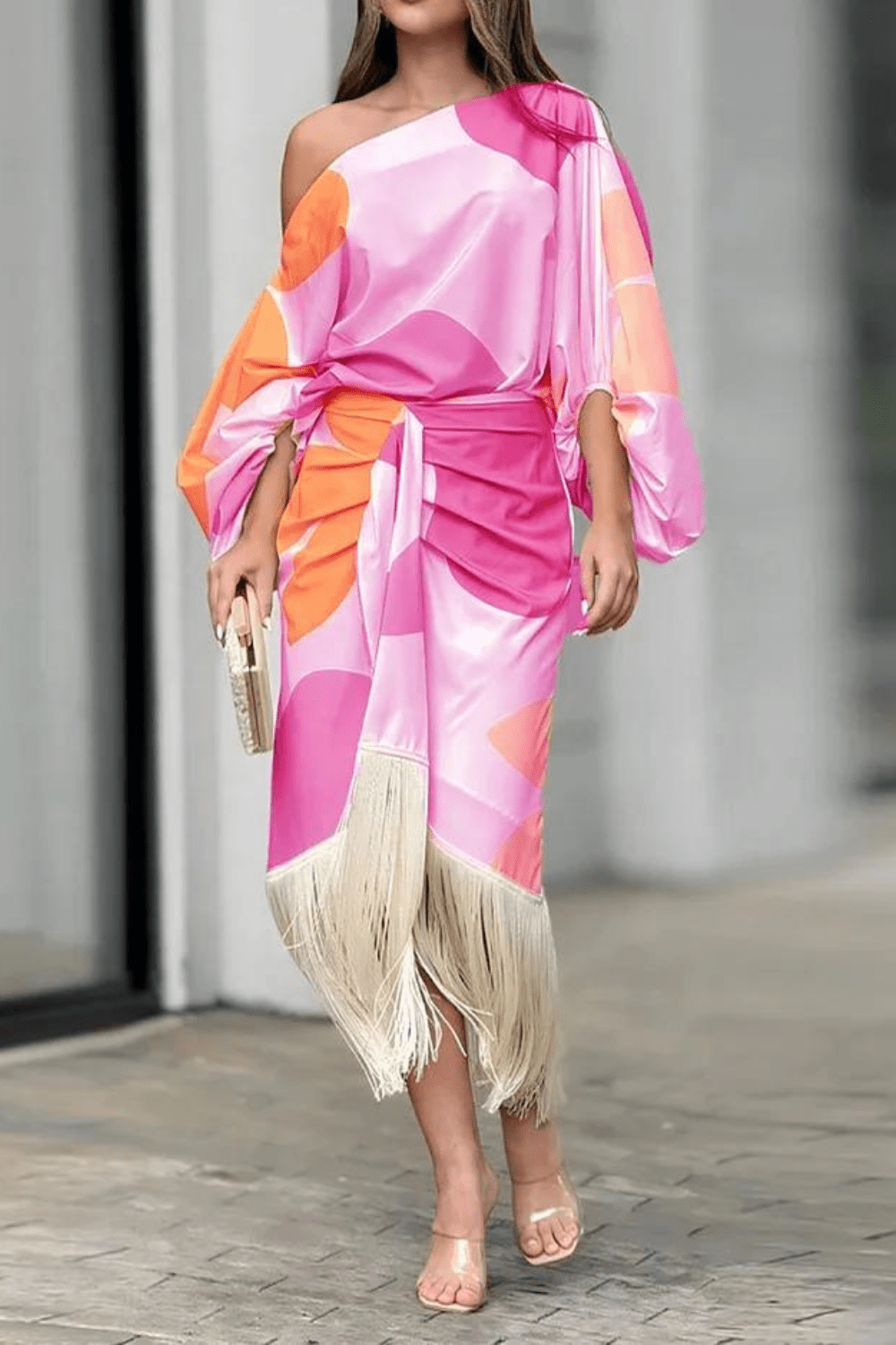 Talia – Rochie de Damă Satinată Elegantă cu Volane Asimetrice